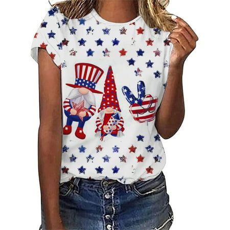 CLZOUD Dress Shirts for Women Trendy Polyester Women S Summer 3D Print Loose Casual USA Flag Head Crewneck Short Sleeve T Shirt Xxxxl