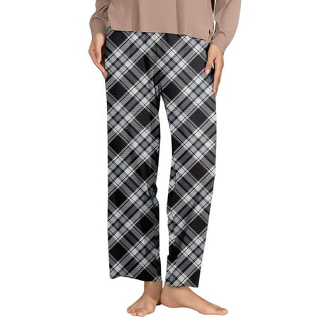 GWAABD Jeans with Hearts for Women Womens Classic Plaid Elastic Waist Side Pockets Trousers Casual Home Pants