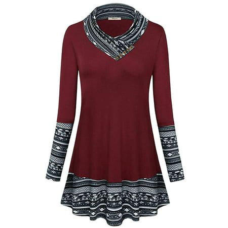 CLZOUD Women Shirts Summer Woman Fashion Loose Pile Collar Check Boho Print Button Long Sleeve Long Top Xl