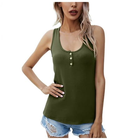 GWAABD Sleeveless Crop Tops for Women Pack Placket Wear Vest Color Women S Solid Outer Casual Knitted Half-open Women S Blouse