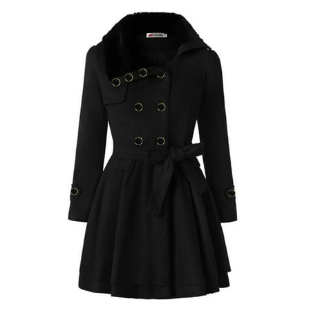 GWAABD Women S Collar Long Sleeve Wrap Trench Women Windbreaker Warm Outwear Button Closure Asymmetrical Hem Cloak Coat