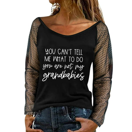 CLZOUD Womens T Shirts Casual Womens Fashion Letter Printing Long Sleeve Lace Backless Tops Shirt L