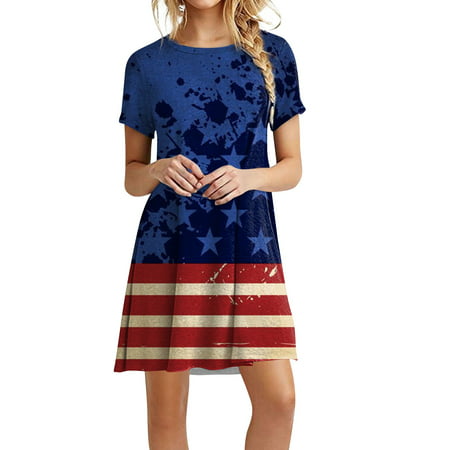 Perfect Summer Gift HIMIWAY Maxi Cheap MIDI Wedding Guest Plus Size Women 3535 Summer Loose Casual Large Size Patriot V-Neck Sleeveless Dress Red M