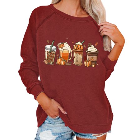 GWAABD Western Sweatshirts for Women Pullover Casual P Print Long Sleeved O Neck Fashion Warm Autumn Winter Sweatshirt Tops