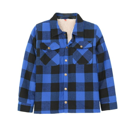 ZENTHACE Kids Girls Sherpa Lined Flannel Jacket Fleece Lined Buffalo Plaid Flannel Shirt Jacket Shacket Coat C Blue S Size 5-6