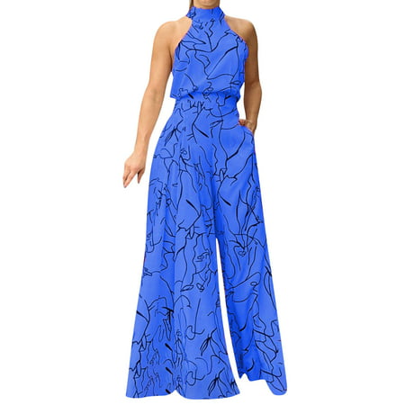 GWAABD Womens Jump Suit Women S Jumpsuit Print Casual Romper Women Jumpsuit Long Pocket Playsuit Strap Loose
