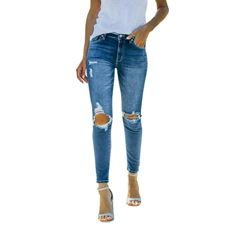 GWAABD High Waisted Graphic Ripped Jeans Women Stretchy High Waisted Straight Leg Ripped Boyfriend Jeans Frayed Ankle Denim Pants