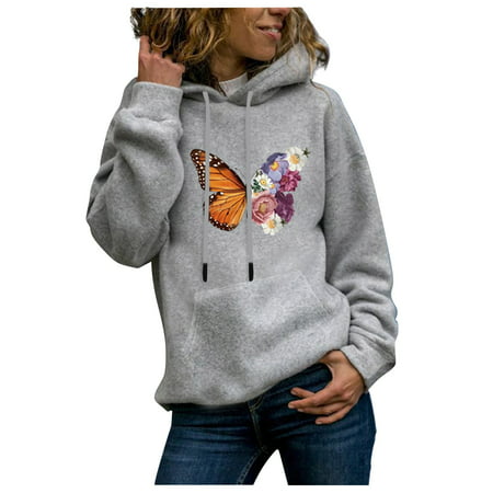 GWAABD Pullover Hoodie Sweatshirt Tops Autumn Winter Ladies Long-Sleeved Pullover Print Round Neck Hooded Sweatshirt