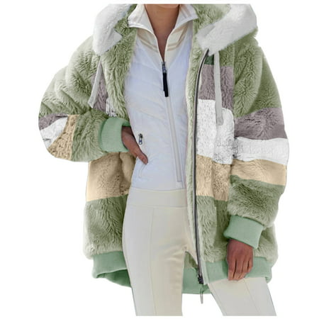 GWAABD Trench Coats for Women Petite Ladies Thickened Overcoat Solid Color Splicing Warm Winter Lined Hoodie Snow Coat Jacket Outwear with Zipper