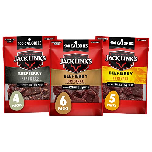 Jack Link's Beef Jerky Variety - Includes Original and Teriyaki Flavors, on the Go Snacks, 13g of Protein per Serving, 9 Count of 1.25 Oz Bags