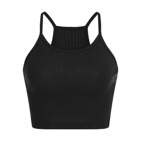 CLZOUD Straps Crop Tops for Women Black Fashion Womens Solid Tank Top Vest Off Shoulder Halter Blouse T-Shirt M