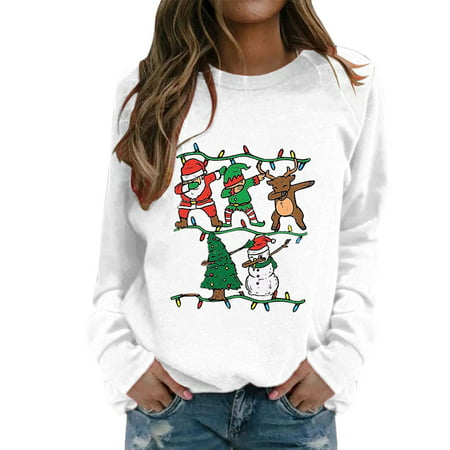 GWAABD Pullover Hoodie Sweatshirt Tops Womens Print Sweatshirt Round Neck Fit Pullover Tops Casual Long Sleeve Workout Shirts Loose Blouse