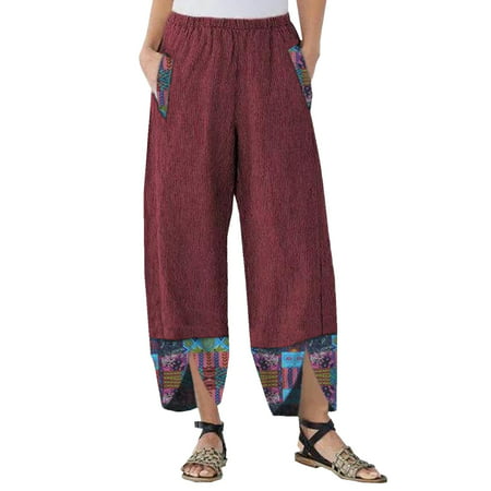 GWAABD High Waisted Slacks for Women Women Fashion Casual Loose Print Elastic Waist Irregular Casual Wide Leg Pants