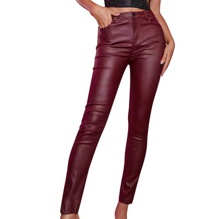 GWAABD Mid Rise Skinny Jeans for Women Stretchy Pants Slim Women Solid Trousers Buttoned Casual Leather Stretch Pants