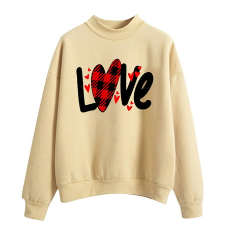 GWAABD Oversized Hoodie Valentine S Day for Women Sweatshirt Love Patten Top Long Sleeved Sweatshirt Casual Blouse Temperament Pullover Top