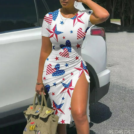 Perfect Summer Gift HIMIWAY Maxi Cheap MIDI Wedding Guest Plus Size Women 9318 Summer Loose Casual Large Size Independence Day V-Neck Sleeveless Dress