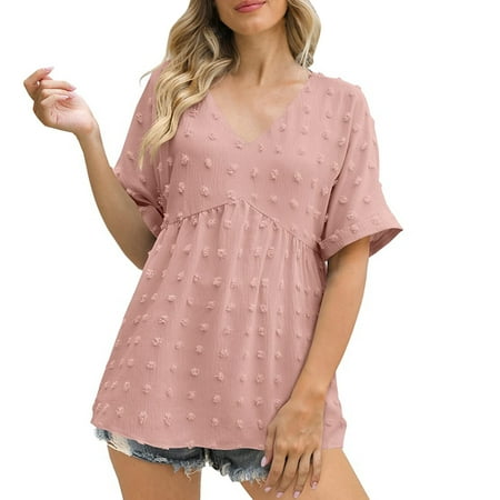 CLZOUD Womens Shirt Dress Pink Women S Short Sleeve T Shirts Fashion Loose Tops Solid Casual Blouses M