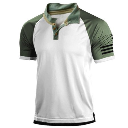 Clearance T-shirt MIARHB Men S Outdoor Print Graphic Henley Collar Short Sleeve White L
