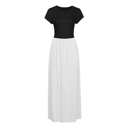 GWAABD Drop Waist Dress Dress Casual with Pockets Dress O-Neck Maxi Cami Print Short-sleeve Women S Women S Dress