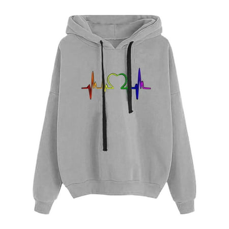 GWAABD Hoodie Sweaters for Women Women S Love Printed Hoodie Sweatshirt Casual Long Sleeve Drawstring Thick Top