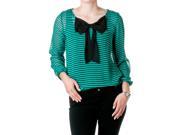 Timing by Riverberry Juniors Bow Detail Blouse, Mint/Black, Size Medium