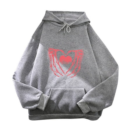 GWAABD Women Sbaggy Dressleeve Women S Cute Sweatshirt Kawaii Long Sleeve Hoodie Heart Printing Pullover Tops for Teen Women Clothes