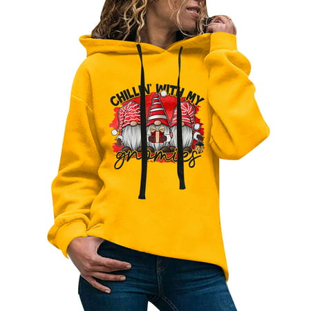 GWAABD Sweatshirts Women Women Casual Print Hoodie Long Sleeve Solid Color Sweatshirt