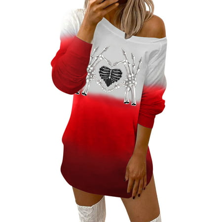 GWAABD Square Neck Short Sleeve MIDI Dress for Women Dress for Women Fashion Crew Neck Print Off Shoulder Long Sleeves Sweatshirts Dress