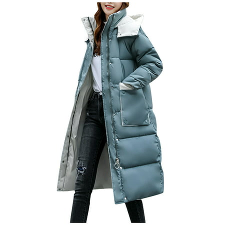 GWAABD Long Blazers for Women Fashion Dressy Women Fashion Coat Jacket Outerwear Long Soft Warm Cotton-padded Jackets Pocket Hooded Long Sleeve Coats