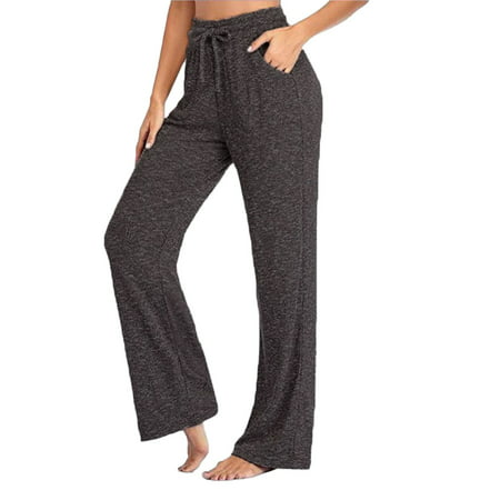 CLZOUD Yoga Pants for Plus Size Women Black Polyester Fashion Wome Casual Pants Yoga Pants Quick Drying Trousers Wide Leg Pants L