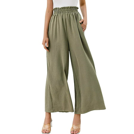 GWAABD Pantalones Acampanados Para Niñas Women Wide Leg Pants High Waisted Cotton Palazzo Pants Work Long Trousers with Pockets