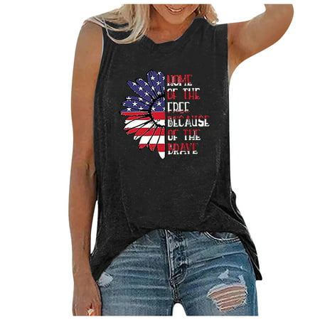 CLZOUD Womens Shirts and Blouses Black Fashion Women O-neck Printed Sleeveless Tops Casual Pullover M