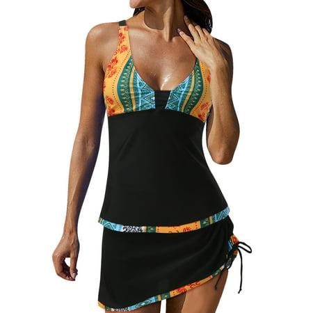 CLZOUD Halter Top Swimsuits Yellow New Bikini Swimsuit Women S Beach Vacation Drawstring V Neck Split Swimsuit Womens Swimsuit Halter Tankini Top and 