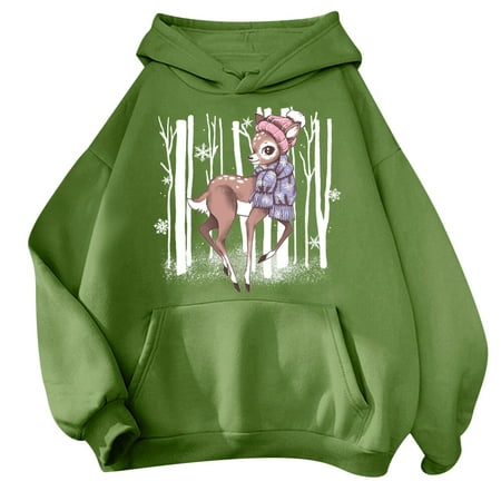 GWAABD Oversized Womens Sweater Womens Cute Print Loose Sweatshirt Hoodie for Teen Girls Clothes Hoodie