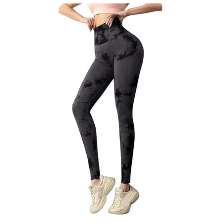 CLZOUD Plus Size Yoga Pants Black Polyester Women S -lifting High-waist Tie-dye Yoga Pants Sports Training Leggings