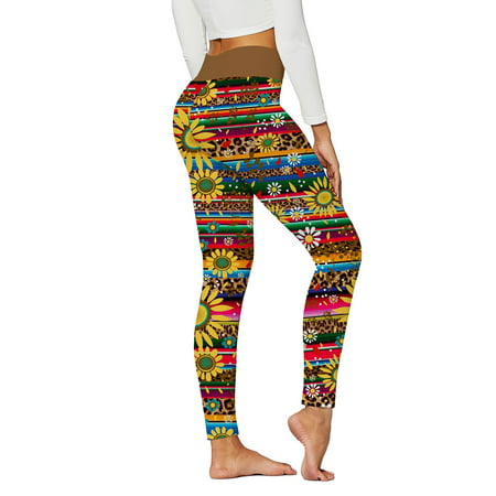 CLZOUD Yoga Wear for Women Orange Polyester Spandex Women Tribal Style Printed Leggings High Waisted Yoga Pants Full Length Workout Running Sports Tig