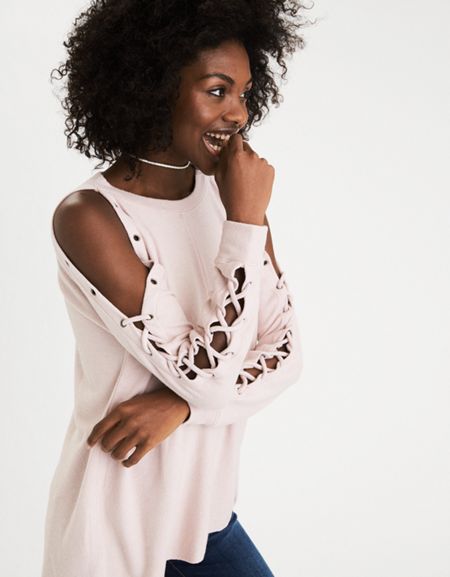 Ae Soft & Sexy Plush Lace-up Dolman Sweatshirt