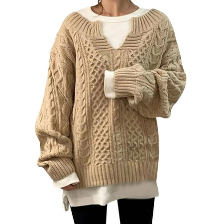 GWAABD Women Fashion Fall 2023 Women V Neck Pullover Sweater Long Sleeve Knitwear Temperament Sweater