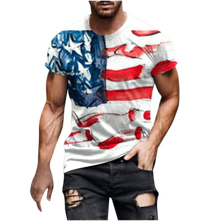 Fanxing 4th of July Patriotic T-Shirts Men American Flag Graphic Tees Blouse Casual Short Sleeve Tops Black Navy White Red Dark Gray Gray M L XL XXL X
