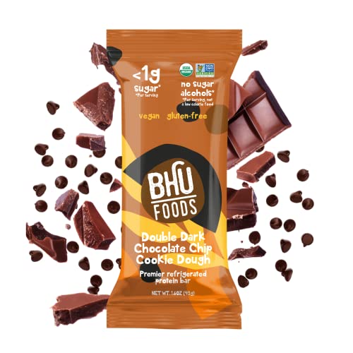 BHU Cookie Dough Keto Protein Bars, Double Dark Chocolate, Ultra Creamy Refrigerated Keto Snacks - 2g Net Carbs, 1g Sugar (8 Bars)
