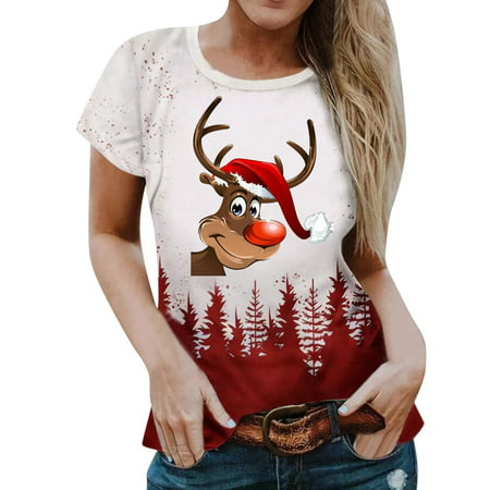 CLZOUD Women T Shirts Casual Coffee Womens Daily Fall Print O Neck Tank Tops Short Sleeve Orange Shirts Casual Loose Tees
