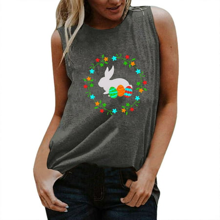 GWAABD Women S Sleeveless Tank Square Neck Women Easter Day Fashion Top Shirt Rabbit Printed Shirt Sleeveless Round Neck T-shirt Vest Tee Blouse Casua