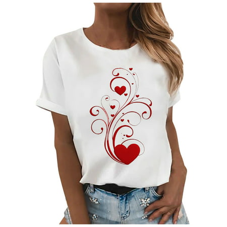 CLZOUD Blouse Top for Women White Polyester Women Casual Printing Shirts Short Sleeve Loose Tee Tops Tunic Blouse L