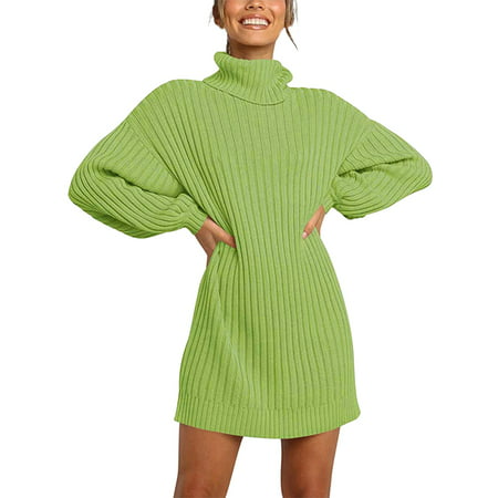 GWAABD Casual Jackets Fashion Women Solid Long Sleeve Sweater Dress Turtleneck Sweater Pullover Dress