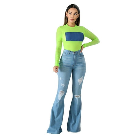 GWAABD Plus Size Skinny Jeans for Women Fit Ladies Ripped Flared Pants Washed Jeans Women Slim Pants