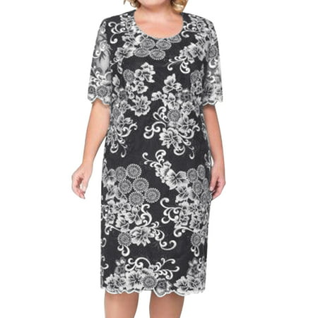 GWAABD Cute Black Dress for Women Women Plus Size Elegant Soft Dress Vintage Back Zipper Short MIDI Dress Ladies Evening Lace Floral Party Dresses