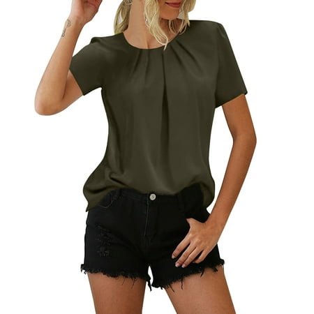 GWAABD Essentials Clothing Women Round Neck Short Sleeve T Shirt Summer Casual Loose Top Tunic Top