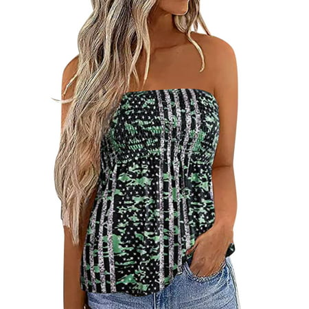CLZOUD MIDI Workout Top Camouflage Women Stripe Flag Camouflage Print Bandeau Tank Casual Sleeveless Summer Vacation Loose Holiday Tube Top Shirt Blou