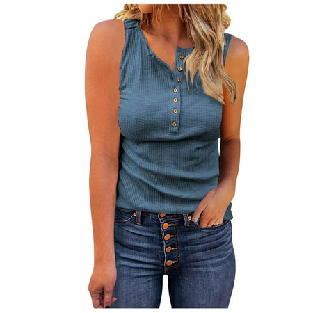 GWAABD Camitops for Women Button V-Neck Fashion Tie Undershirt Top Waist Casual Sleeveless Women S Blouse