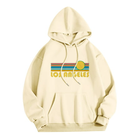 GWAABD Crop Hoodies for Women Ladies Printed Crewneck Hooded Casual Long Sleeve Sweatshirt